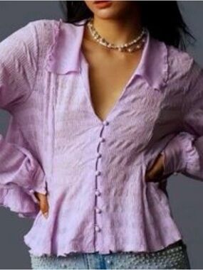 Anthropologie Lilac Button-Front Peplum Blouse
